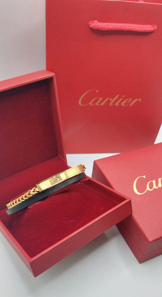 Bracelet homme cuir/câble acier Cartier vise