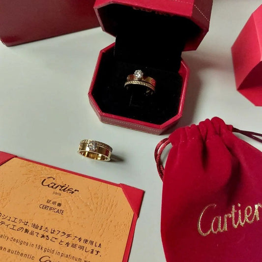 Bague femme acier doré mariage Cartier strass