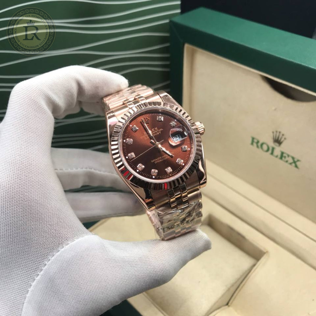 Rolex Lady-Datejust, chocolat, serti de diamants