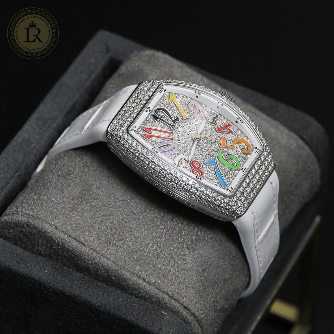 Franck Muller Cintrée Curvex Rêves en Couleurs Édition Full Diamants Blanche