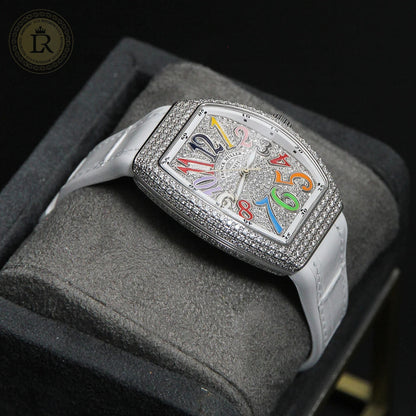 Franck Muller Cintrée Curvex Rêves en Couleurs Édition Full Diamants Blanche