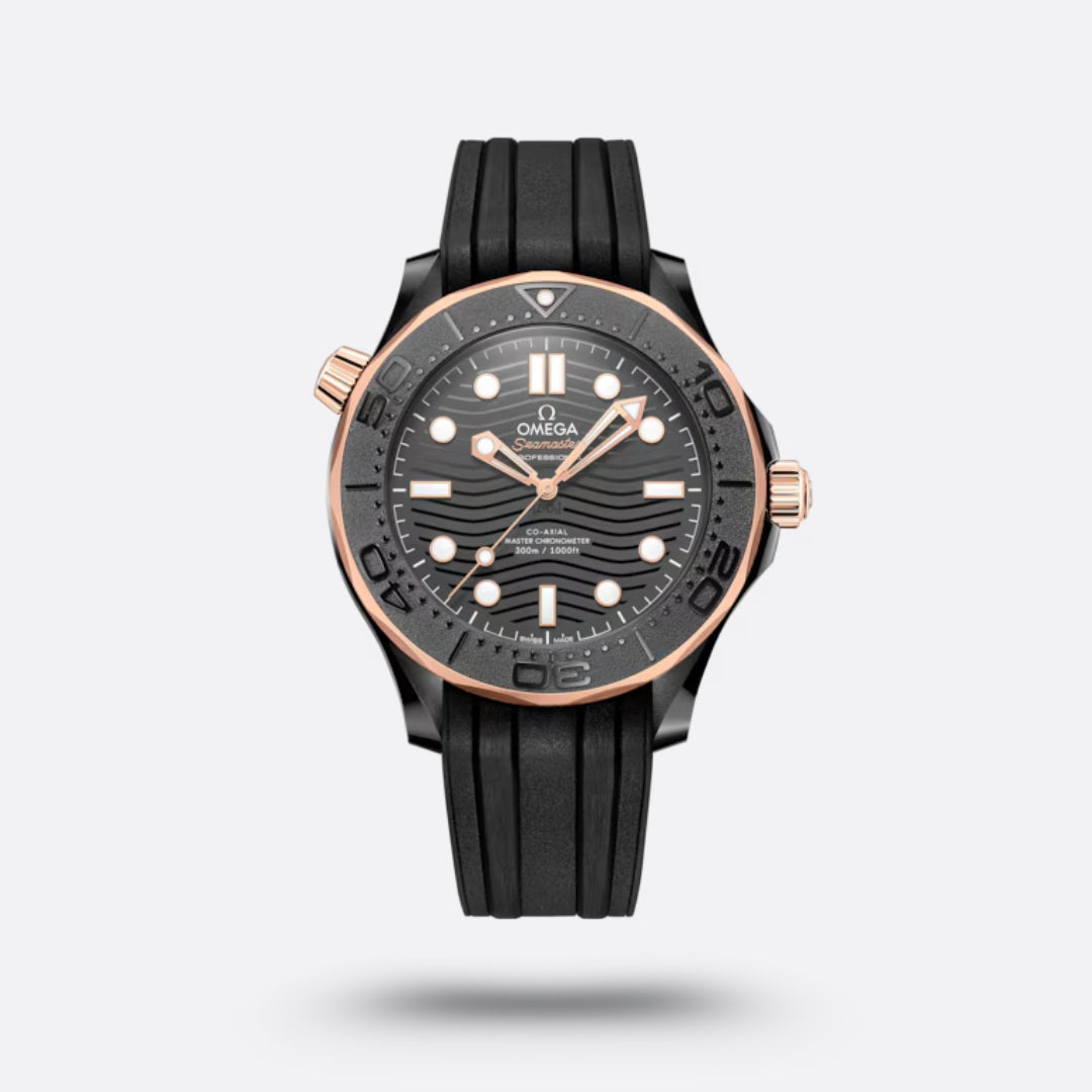 Omega Seamaster Diver 210.62.44.20.01.001 Black Ceramic 18K Rose Gold Box Paper