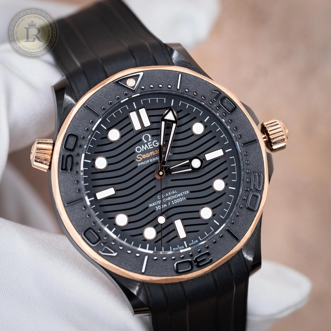 Omega Seamaster Diver 210.62.44.20.01.001 Black Ceramic 18K Rose Gold Box Paper