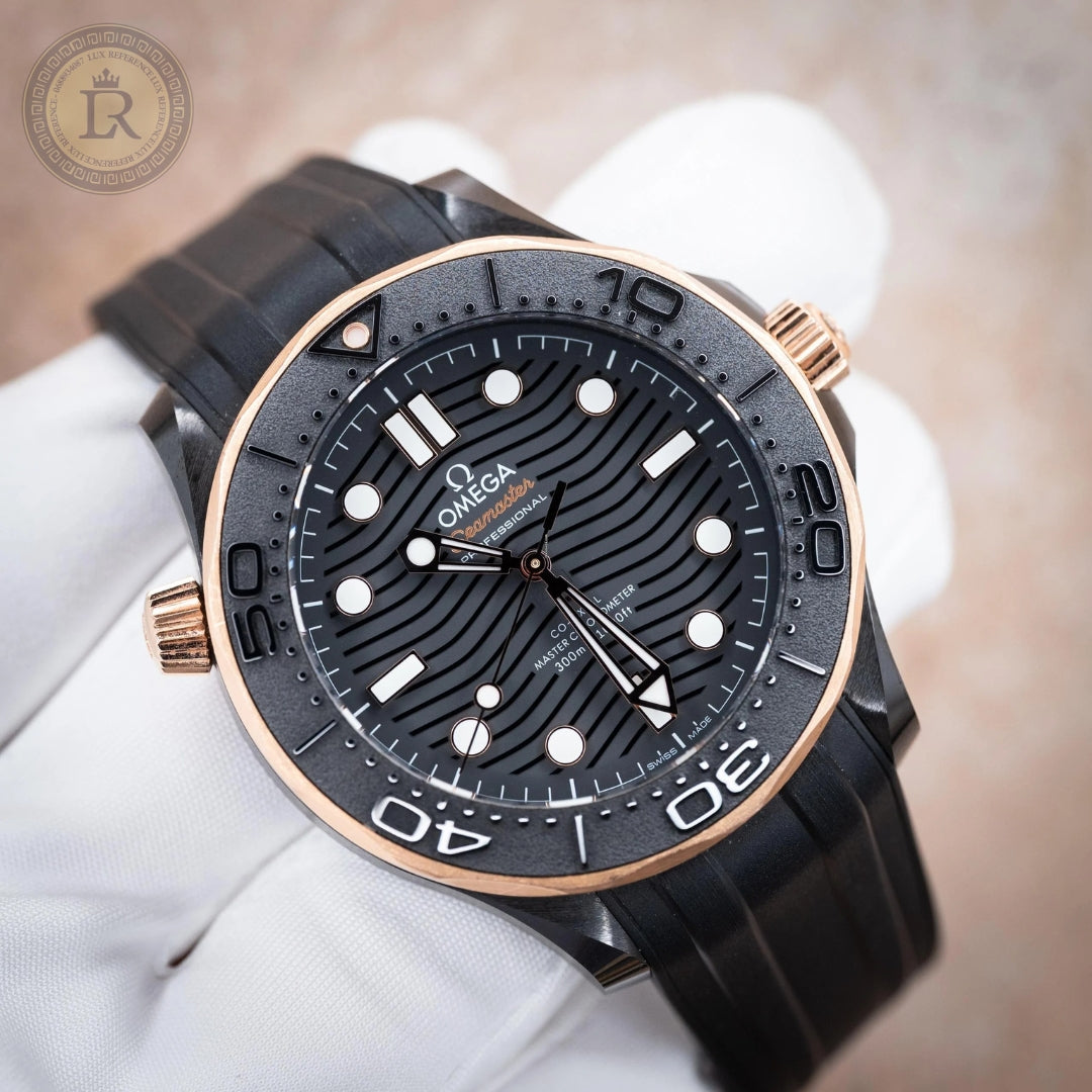 Omega Seamaster Diver 210.62.44.20.01.001 Black Ceramic 18K Rose Gold Box Paper