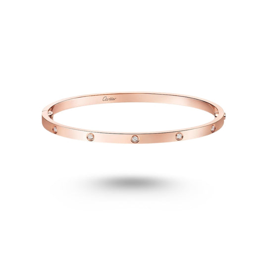 Bracelet Cartier LOVE, petit modele or rose, diamants