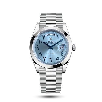 Rolex Day-Date 40 Platinum Ice Blue Dial – Arabic Eastern Numerals