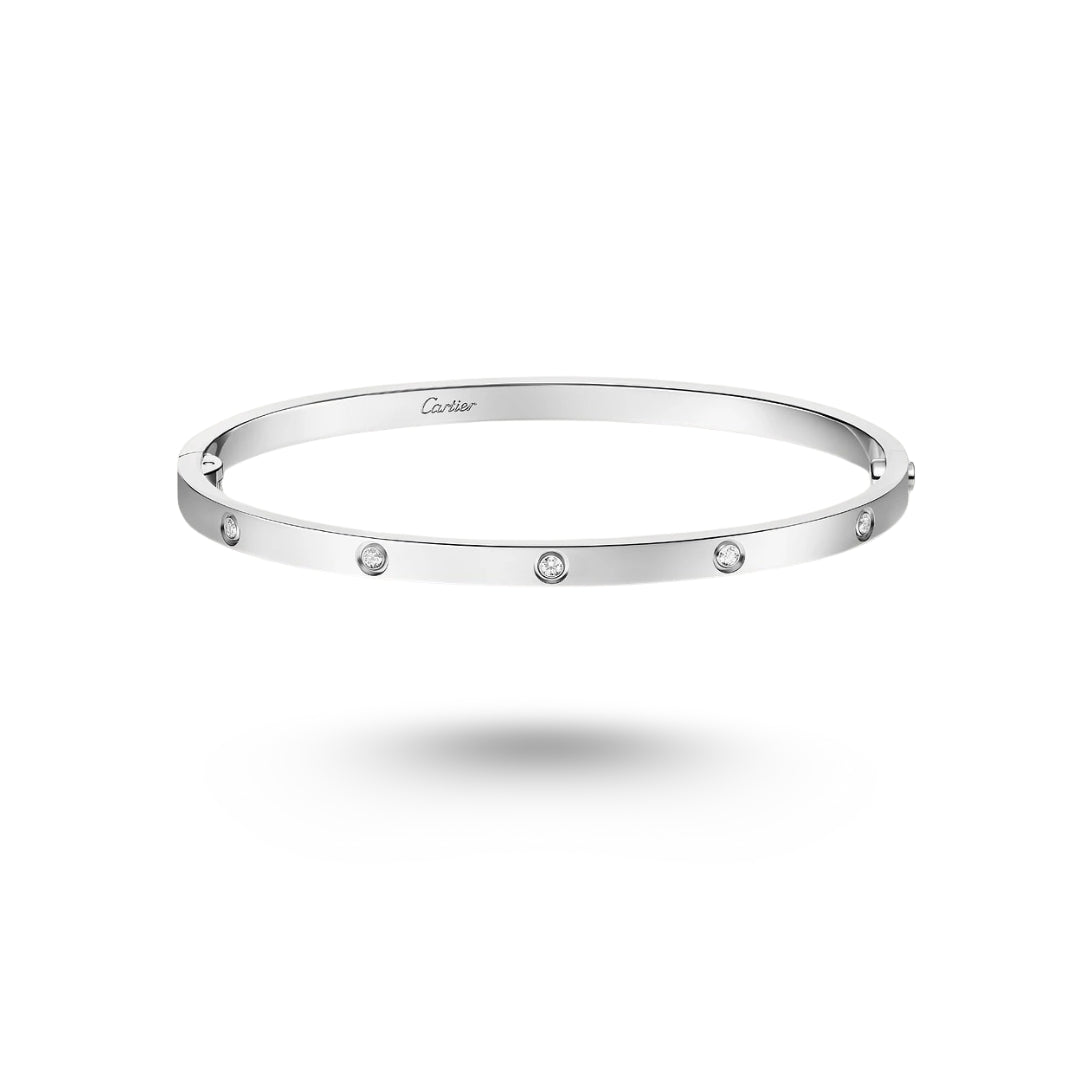 Bracelet Cartier LOVE, petit modele or gris, diamants