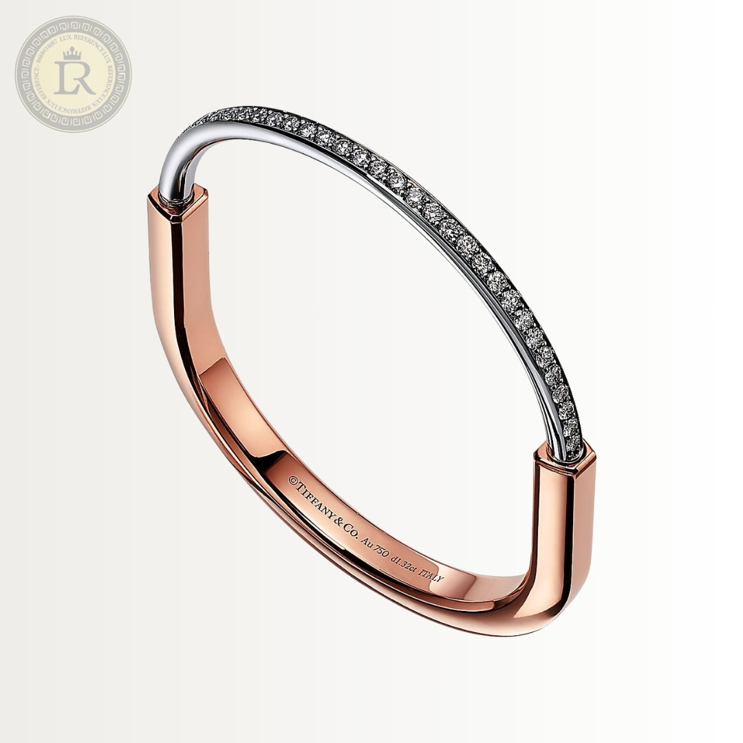 Bracelet Tiffany Lock en or rose et blanc avec demi-pavé de diamants