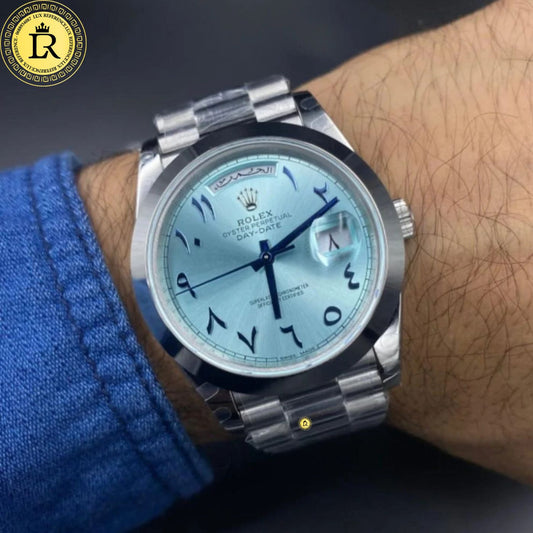 Rolex Day-Date 40 Platinum Ice Blue Dial – Arabic Eastern Numerals