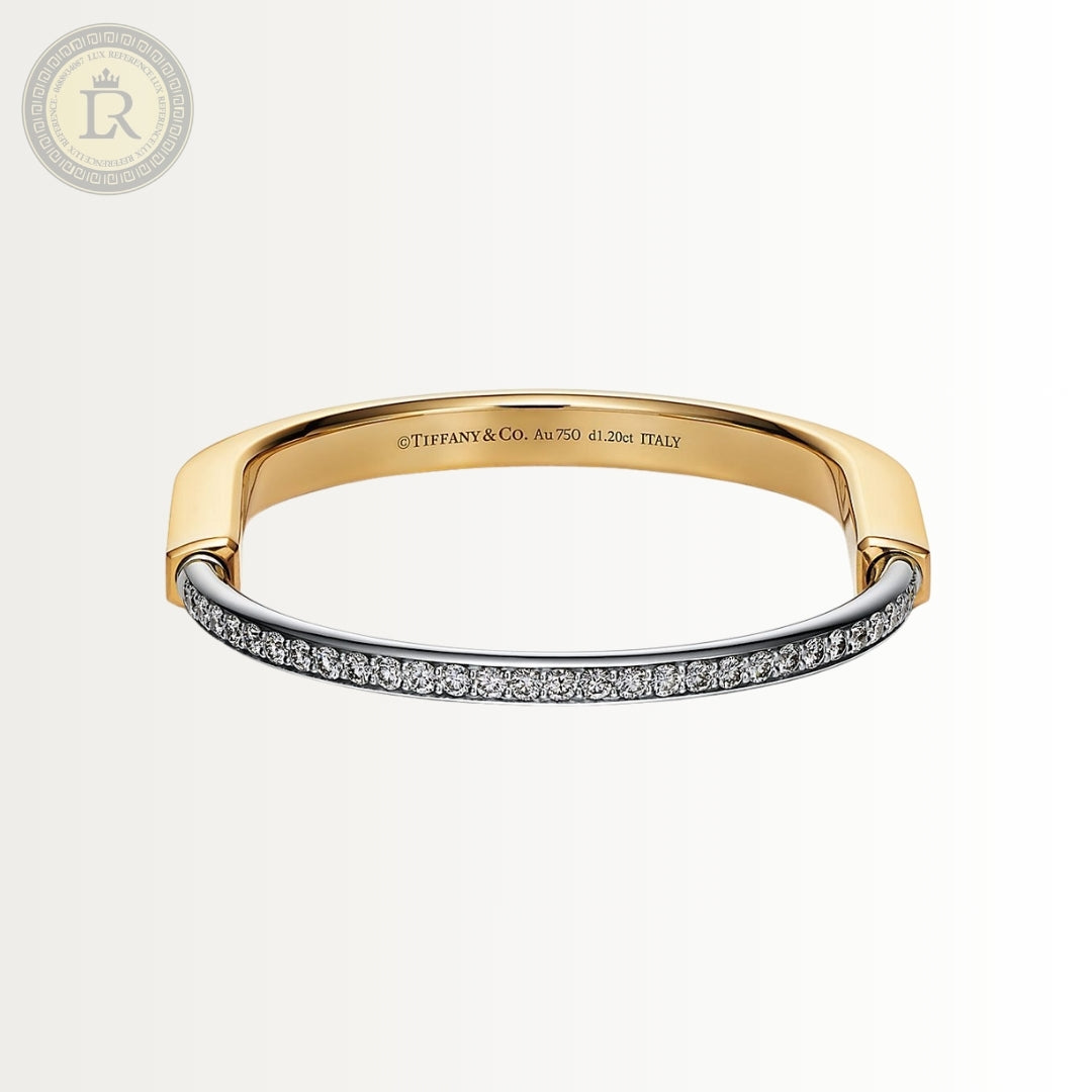 Bracelet Tiffany Lock en or jaune et blanc avec demi-pavé de diamants