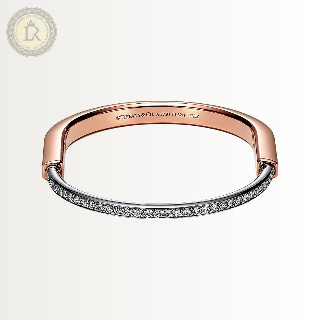 Bracelet Tiffany Lock en or rose et blanc avec demi-pavé de diamants