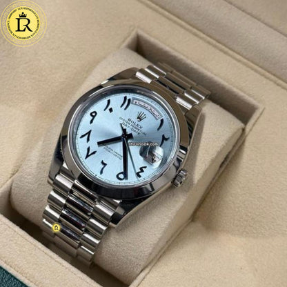 Rolex Day-Date 40 Platinum Ice Blue Dial – Arabic Eastern Numerals