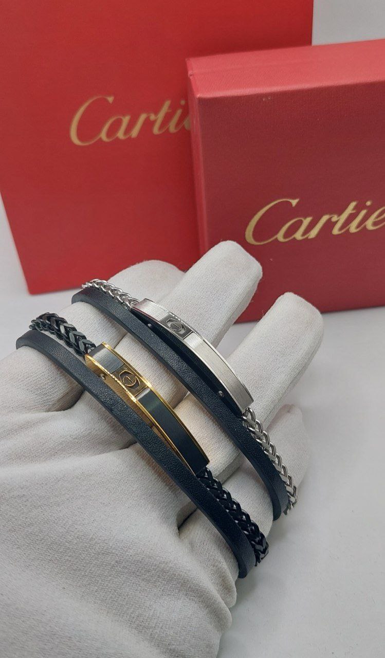 Bracelet homme cuir/câble acier Cartier vise