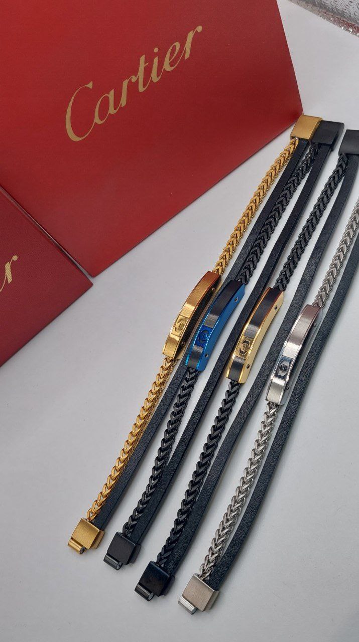 Bracelet homme cuir/câble acier Cartier vise