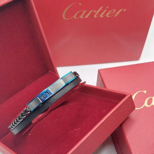 Bracelet homme cuir/câble acier Cartier vise