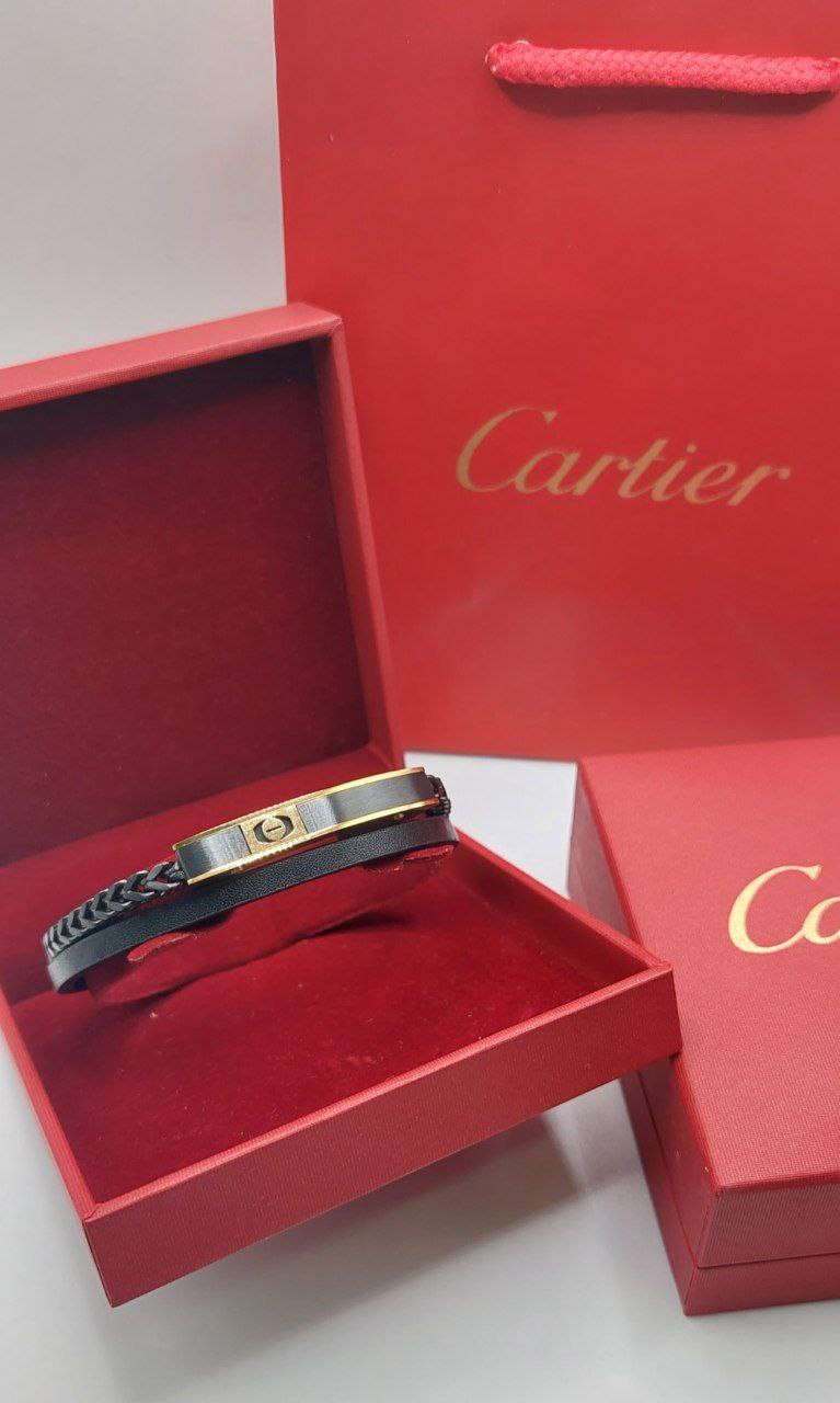 Bracelet homme cuir/câble acier Cartier vise