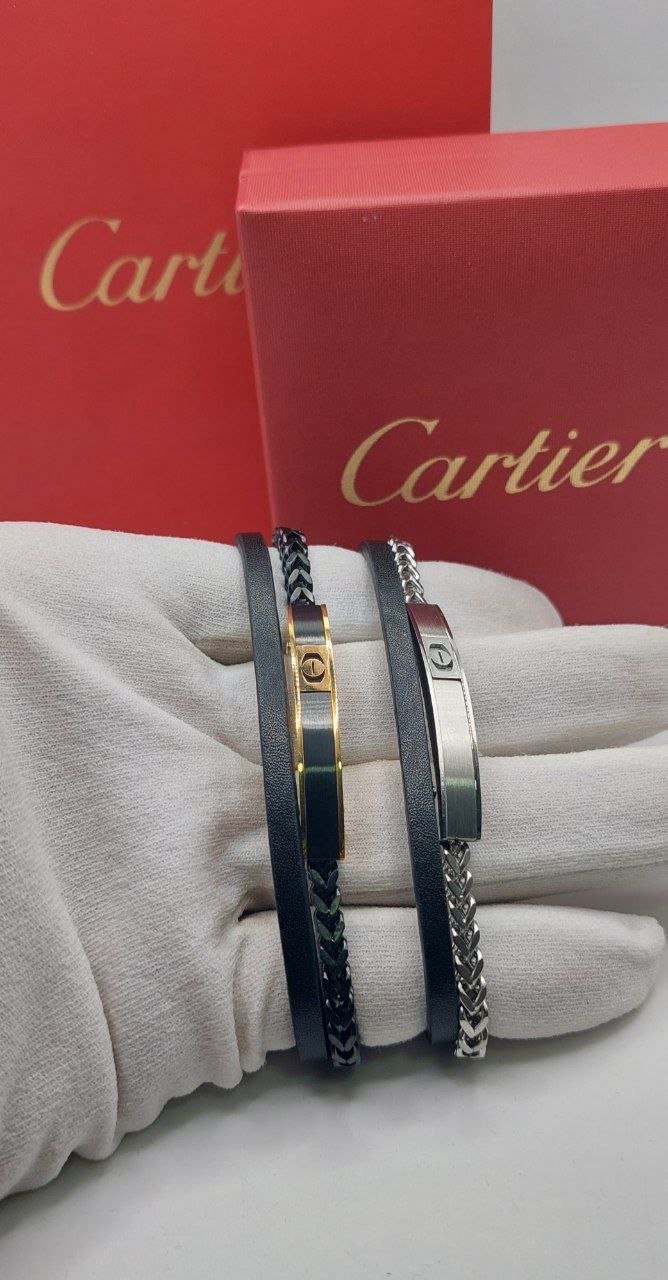 Bracelet homme cuir/câble acier Cartier vise