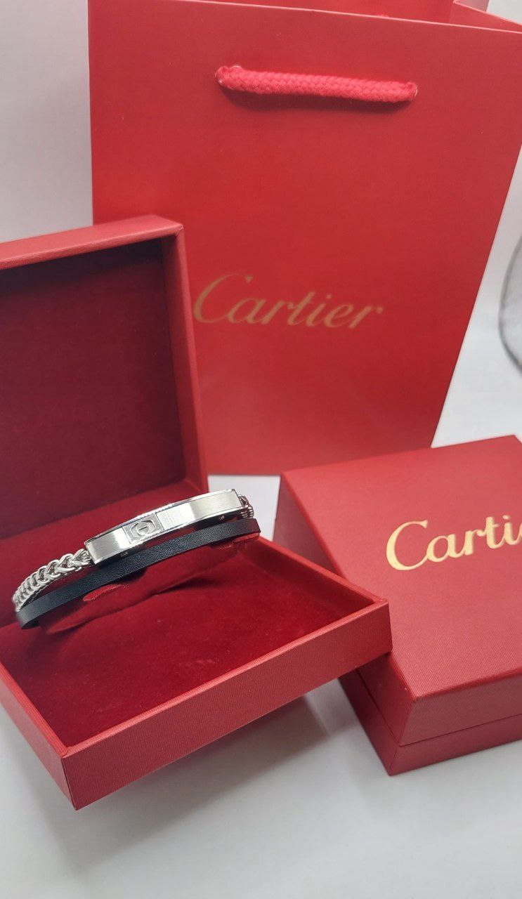 Bracelet homme cuir/câble acier Cartier vise