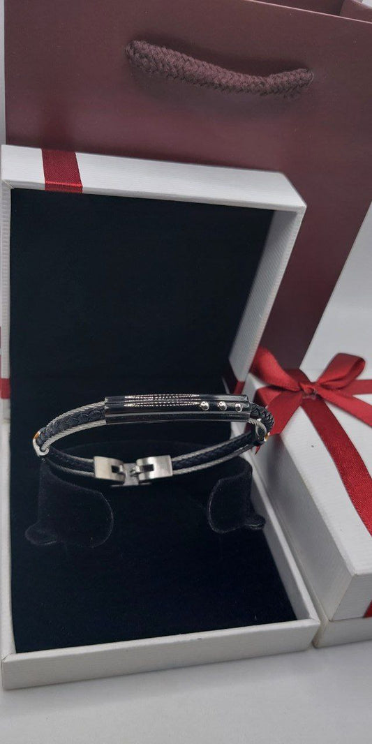 Bracelet homme cuir/câble acier