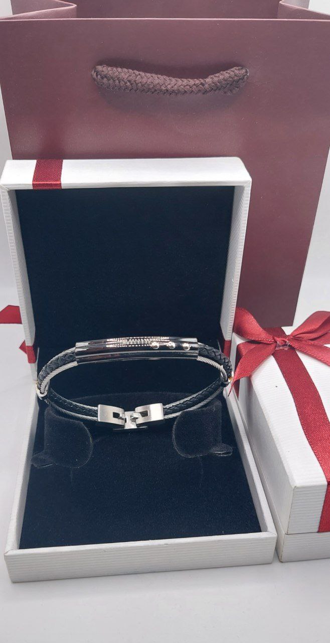 Bracelet homme cuir/câble acier