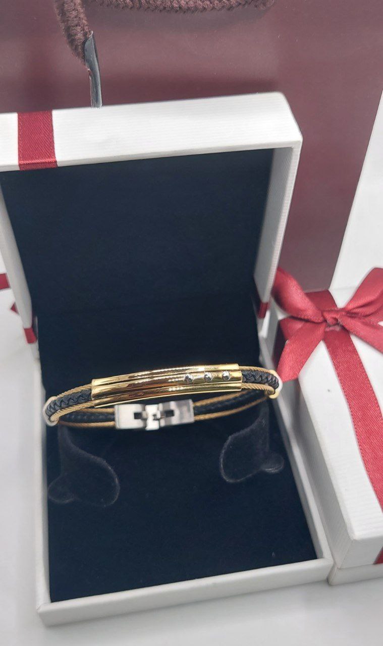 Bracelet homme cuir/câble acie