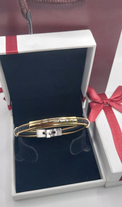 Bracelet homme cuir/câble acie