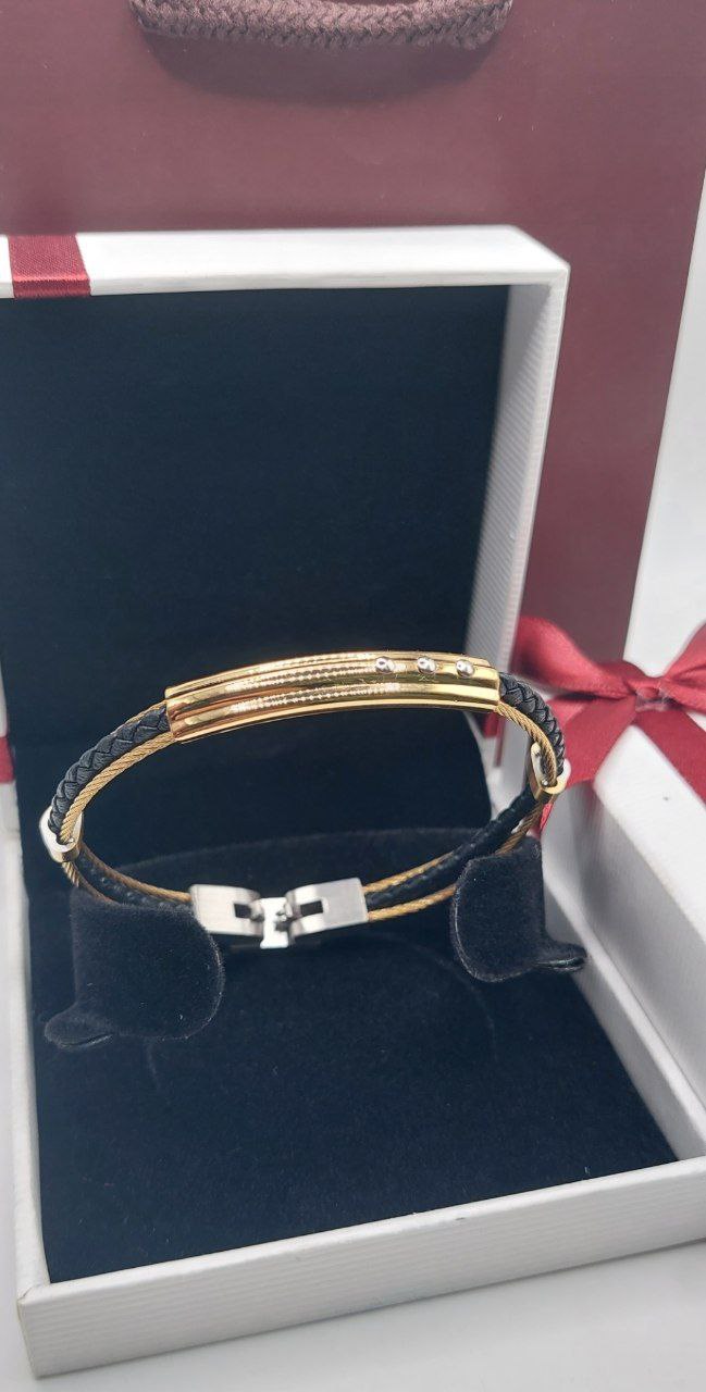 Bracelet homme cuir/câble acie