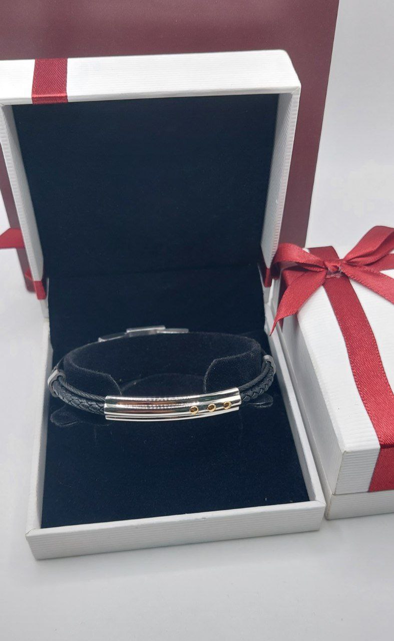 Bracelet homme cuir/câble acier