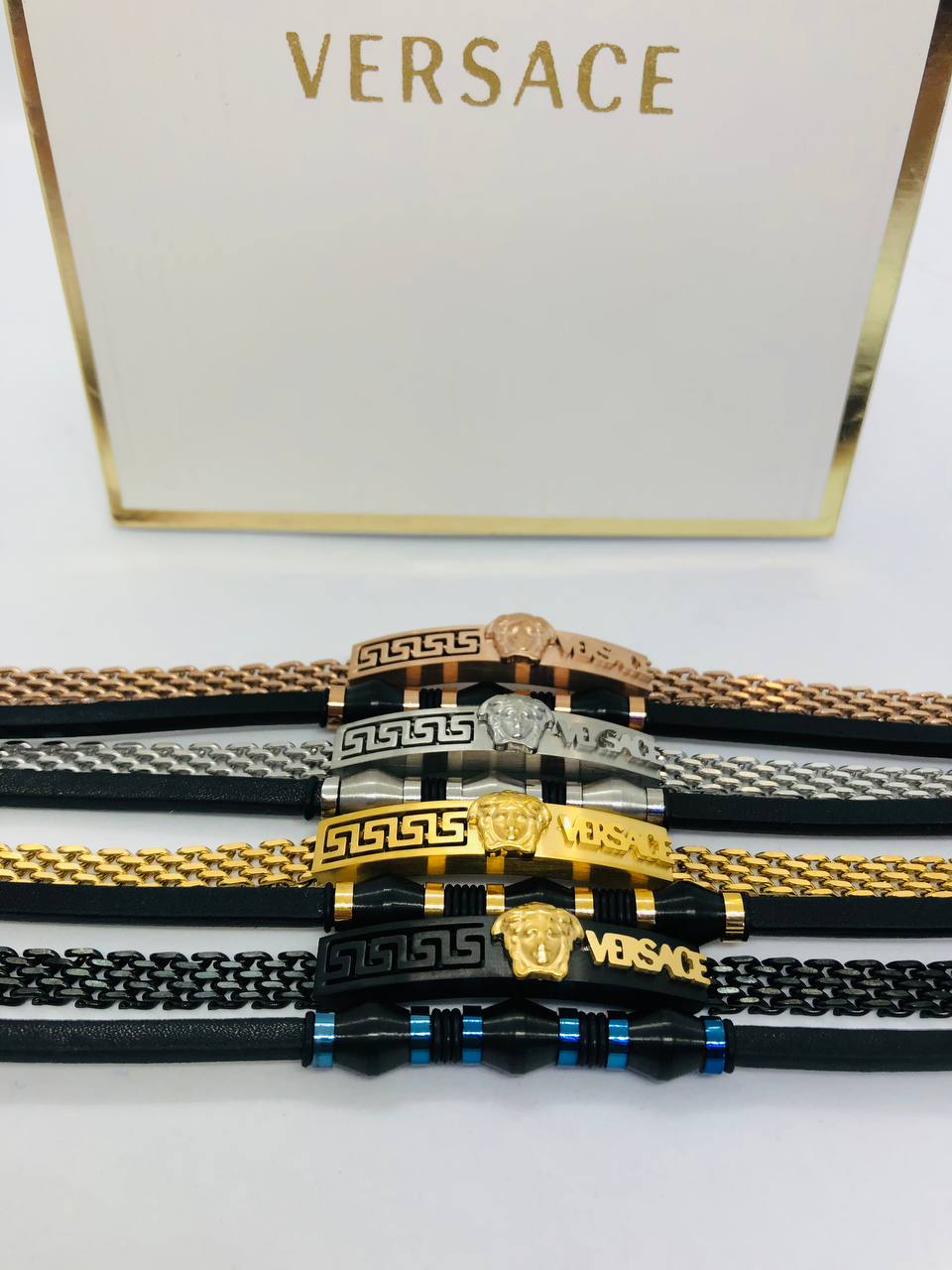 Bracelet homme acier/cuir VERSACE