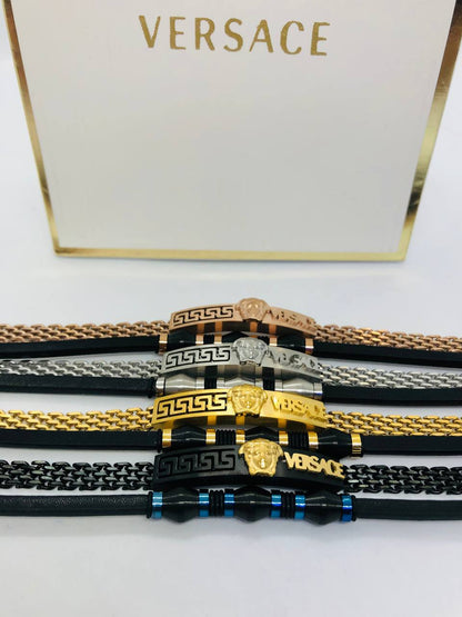 Bracelet homme acier/cuir VERSACE