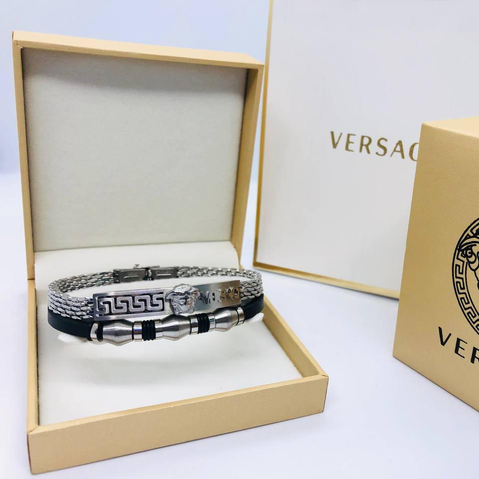 Bracelet homme acier/cuir VERSACE