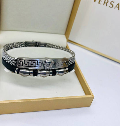 Bracelet homme acier/cuir VERSACE