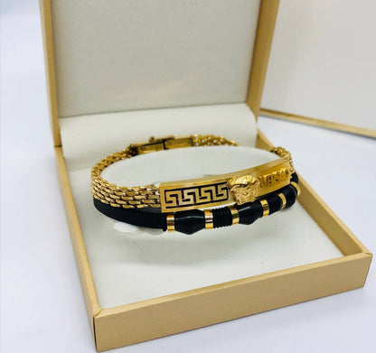 Bracelet homme acier/cuir VERSACE