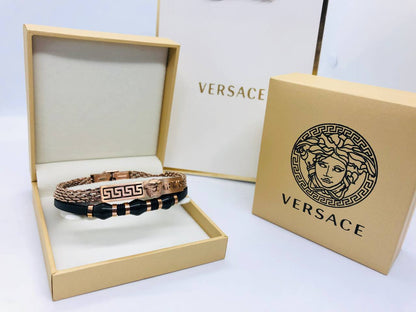 Bracelet homme acier/cuir VERSACE