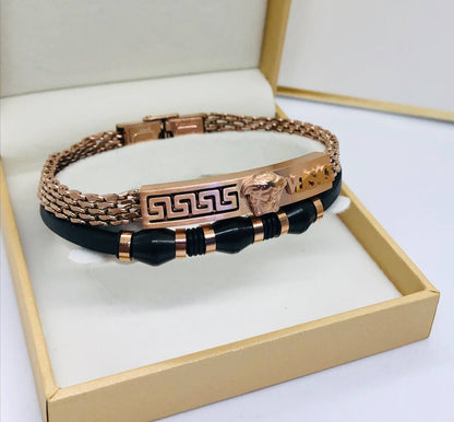 Bracelet homme acier/cuir VERSACE