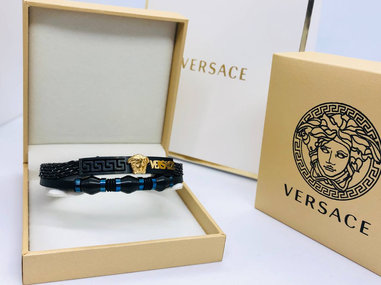 Bracelet homme acier/cuir VERSACE
