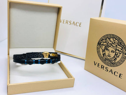 Bracelet homme acier/cuir VERSACE