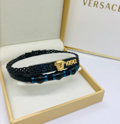 Bracelet homme acier/cuir VERSACE