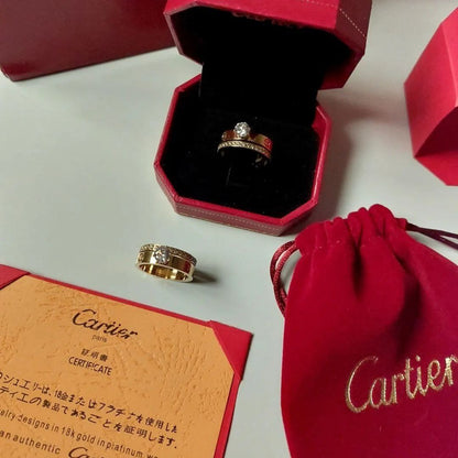 Bague femme acier doré mariage Cartier strass