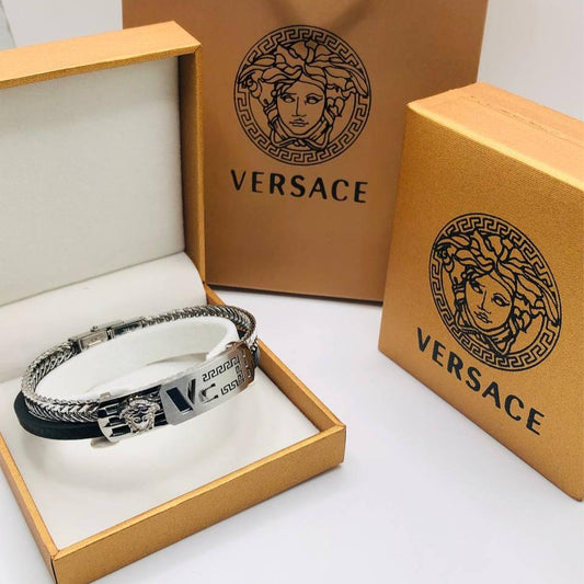 Bracelet homme cuir/acier VERSACE