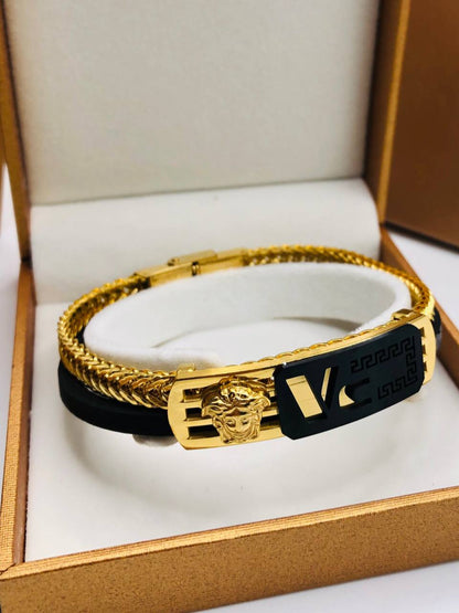 Bracelet homme cuir/acier VERSACE