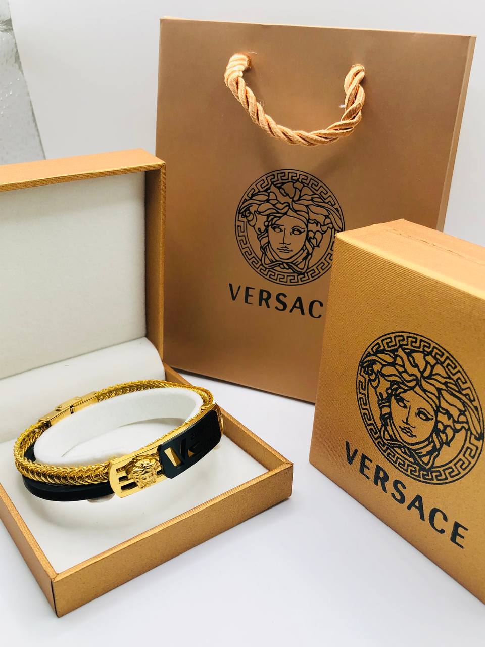 Bracelet homme cuir/acier VERSACE