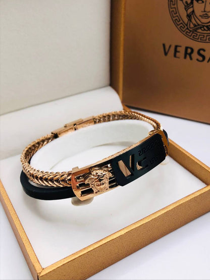 Bracelet homme cuir/acier VERSACE