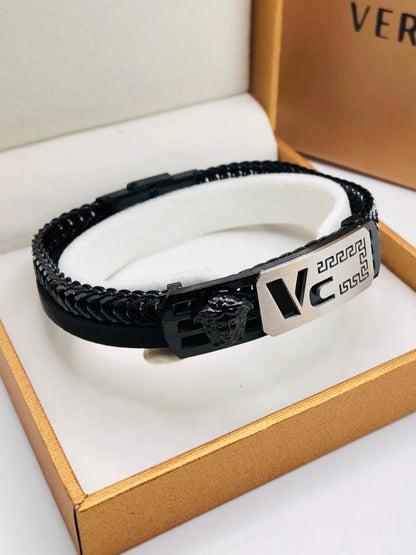 Bracelet homme cuir/acier VERSACE
