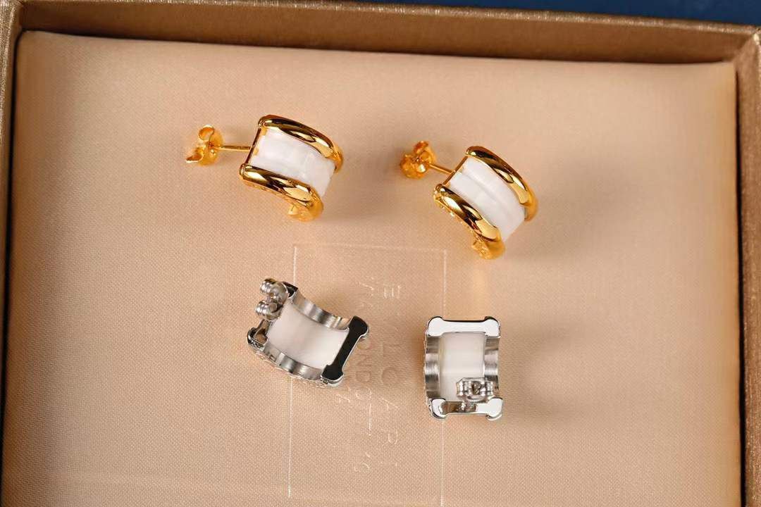 Boucles d'oreilles acier BVLGARI céramique