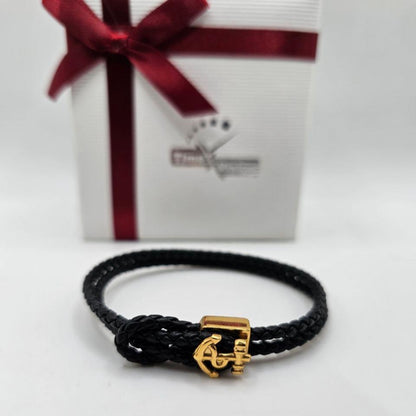 Bracelet homme cuir ANCRE doré ⚓️ acier