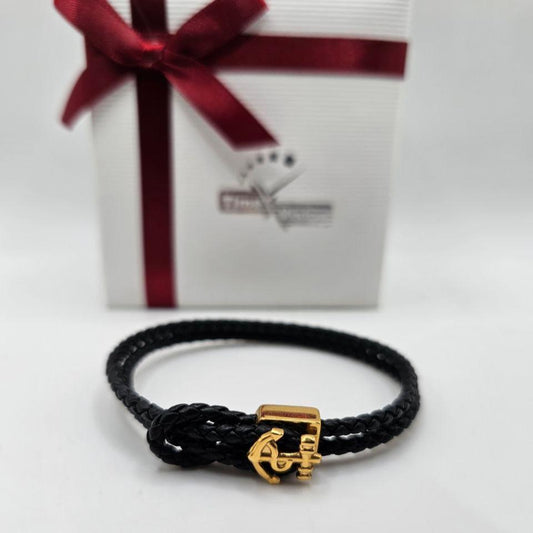 Bracelet homme cuir ANCRE doré ⚓️ acier