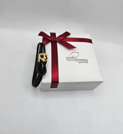 Bracelet homme cuir ANCRE doré ⚓️ acier