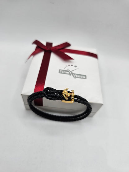 Bracelet homme cuir ANCRE doré ⚓️ acier