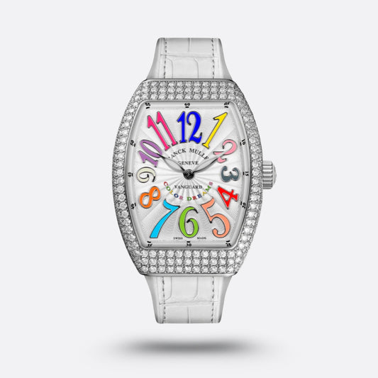 Franck Muller Cintrée Curvex Rêves en Couleurs Édition Full Diamants Blanche